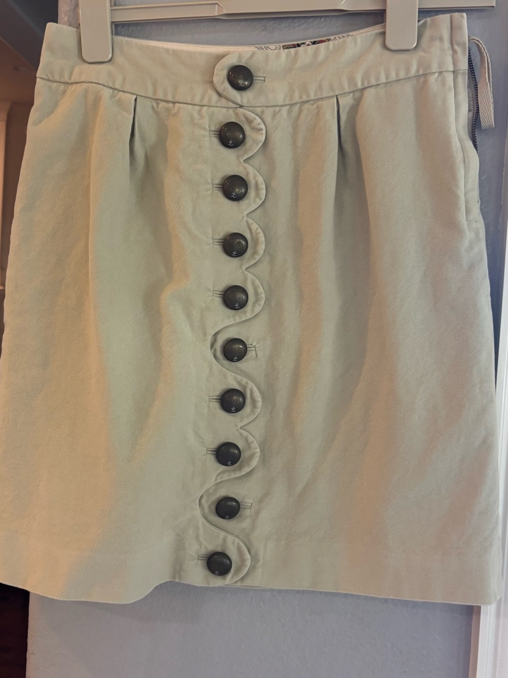 Anthropologie Cream Scalloped Button-Front Mini Skirt